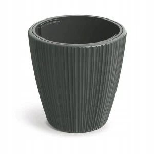 Doniczka plastikowa osłonka ryflowana z wkładem ciemny szary 23,9cm Oro