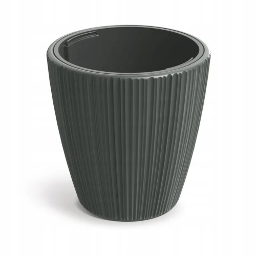 Doniczka plastikowa osłonka ryflowana z wkładem ciemny szary 23,9cm Oro