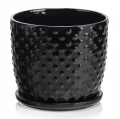 Doniczka ceramiczna z podstawką osłonka okrągła tłoczenia czarna 20cm