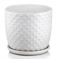 Doniczka ceramiczna z podstawką osłonka okrągła tłoczenia biała 20cm