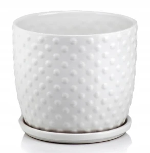 Doniczka ceramiczna z podstawką osłonka okrągła tłoczenia biała 20cm