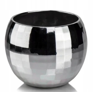Doniczka ceramiczna osłonka okrągła kula disco srebrna 16cm