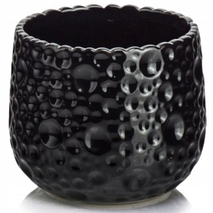Doniczka ceramiczna osłonka okrągła nieregularne tłoczenia czarna 18cm