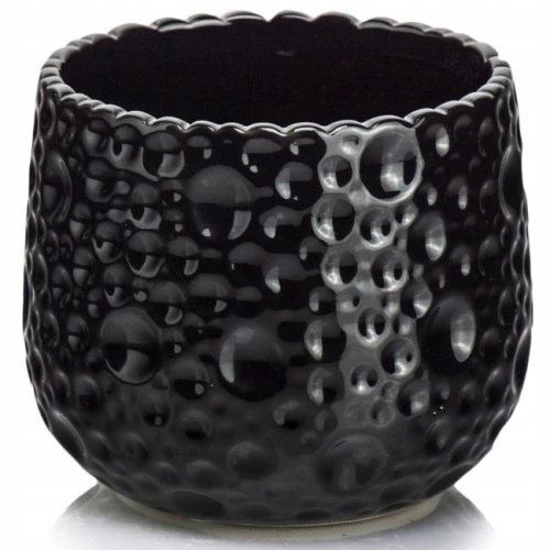 Doniczka ceramiczna osłonka okrągła nieregularne tłoczenia czarna 18cm