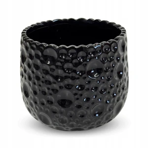 Doniczka ceramiczna osłonka okrągła nieregularne tłoczenia czarna 14cm