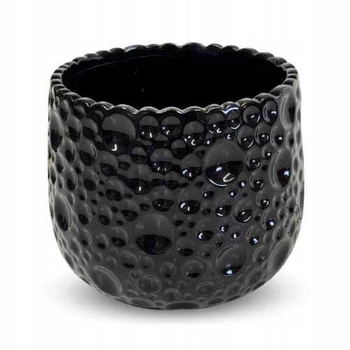 Doniczka ceramiczna osłonka okrągła nieregularne tłoczenia czarna 14cm
