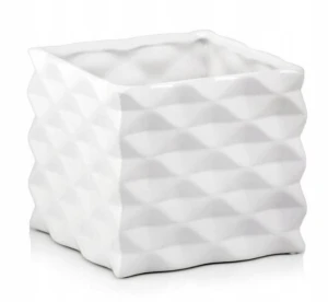 Doniczka ceramiczna osłonka kwadratowa tłoczenia biała 14cm