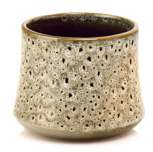 Doniczka ceramiczna osłonka okrągła tłoczenia vintage brązowa 14cm