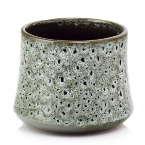 Doniczka ceramiczna osłonka okrągła tłoczenia vintage szara 14cm