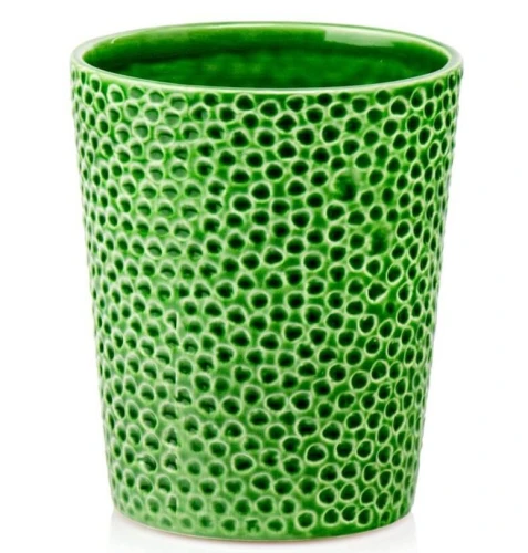 Doniczka ceramiczna osłonka okrągła tłoczenia zielona 9cm