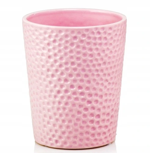 Doniczka ceramiczna osłonka okrągła tłoczenia różowa 13cm