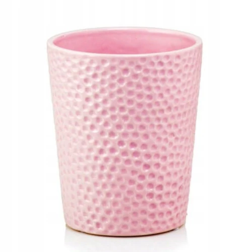 Doniczka ceramiczna osłonka okrągła tłoczenia różowa 9cm