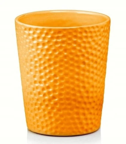 Doniczka ceramiczna osłonka okrągła tłoczenia musztardowa 9cm