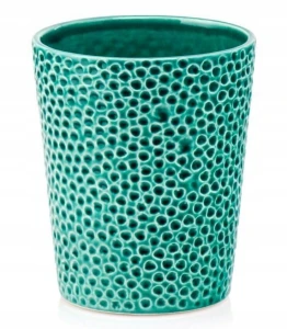 Doniczka ceramiczna osłonka okrągła tłoczenia turkusowa 13cm