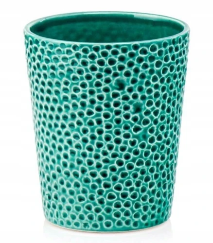 Doniczka ceramiczna osłonka okrągła tłoczenia turkusowa 13cm