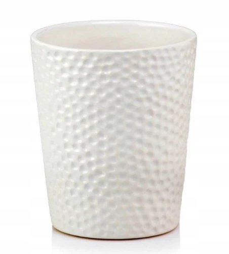 Doniczka ceramiczna osłonka okrągła tłoczenia biała 9cm