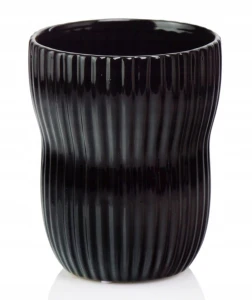 Doniczka ceramiczna osłonka okrągła ryflowana czarna 13cm