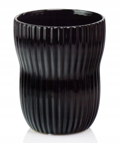 Doniczka ceramiczna osłonka okrągła ryflowana czarna 13cm