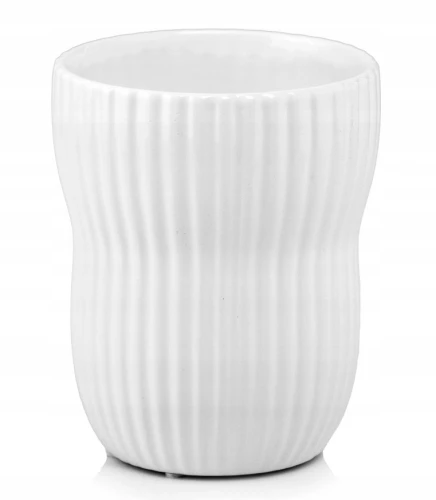 Doniczka ceramiczna osłonka okrągła ryflowana biała 13cm