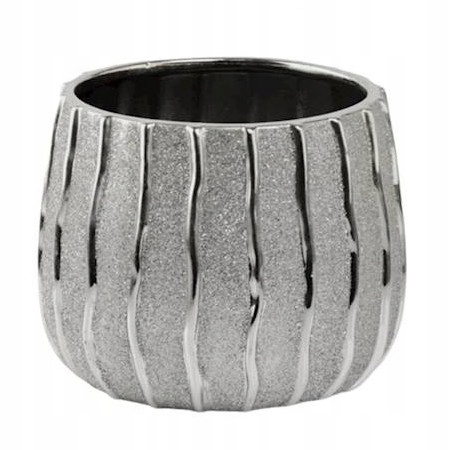 Doniczka ceramiczna osłonka okrągła glamour brokat srebrna 16cm