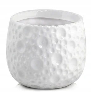 Doniczka ceramiczna osłonka okrągła tłoczenia biała 15cm