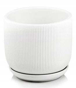 Doniczka ceramiczna osłonka z podstawką ryflowana okrągła biała 14cm