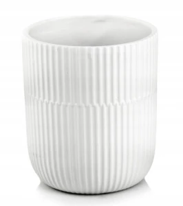 Doniczka ceramiczna osłonka okrągła klasyczna ryflowana biały mat 13cm