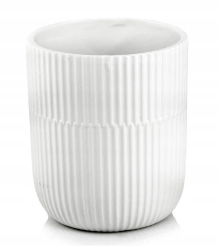 Doniczka ceramiczna osłonka okrągła klasyczna ryflowana biały mat 13cm