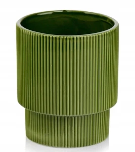 Doniczka ceramiczna osłonka okrągła ryflowana zielona 13cm