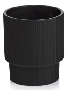 Doniczka ceramiczna osłonka okrągła ryflowana czarny mat 13cm