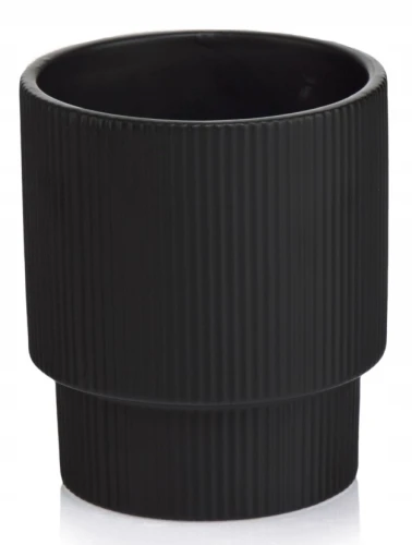 Doniczka ceramiczna osłonka okrągła ryflowana czarny mat 13cm