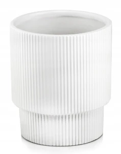 Doniczka ceramiczna osłonka okrągła ryflowana biały mat 13cm