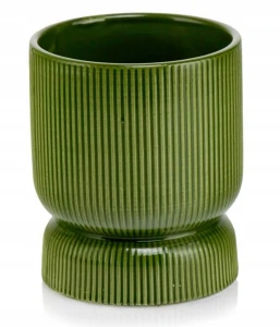 Doniczka ceramiczna osłonka okrągła kielich ryflowana zielona 13cm