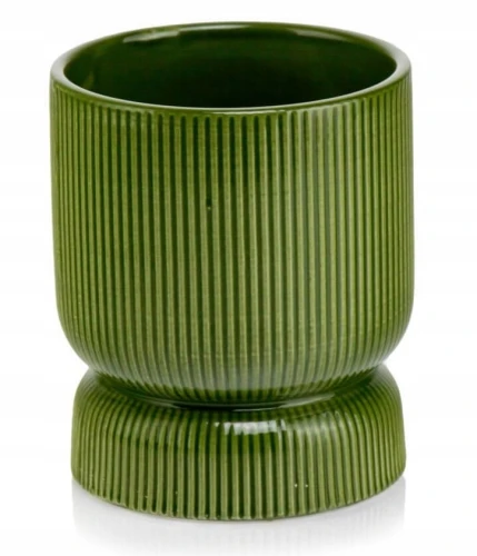 Doniczka ceramiczna osłonka okrągła kielich ryflowana zielona 13cm
