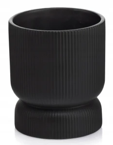 Doniczka ceramiczna osłonka okrągła kielich ryflowana czarny mat 13cm