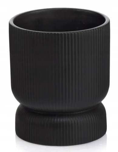 Doniczka ceramiczna osłonka okrągła kielich ryflowana czarny mat 13cm