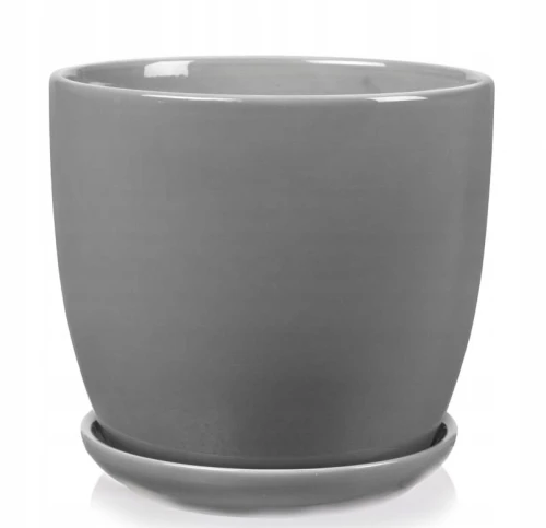 Doniczka ceramiczna z podstawką osłonka okrągła klasyczna szara 13cm