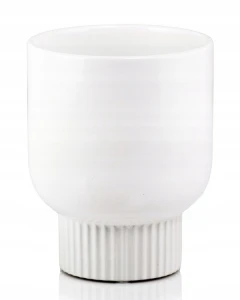 Doniczka ceramiczna osłonka okrągła ryflowana kielich biała 13cm