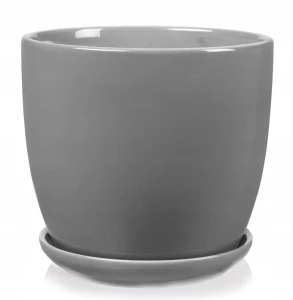 Doniczka ceramiczna z podstawką osłonka okrągła gładka szara 17cm