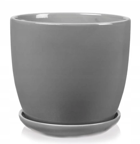 Doniczka ceramiczna z podstawką osłonka okrągła gładka szara 17cm
