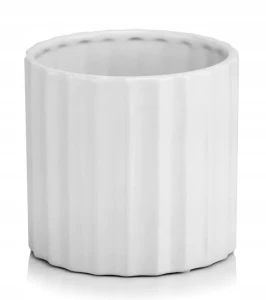 Doniczka ceramiczna osłonka okrągła pionowe tłoczenia biała 13cm
