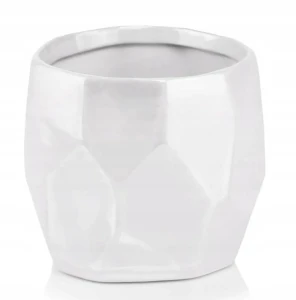 Doniczka ceramiczna osłonka okrągła geometryczna biała 12cm