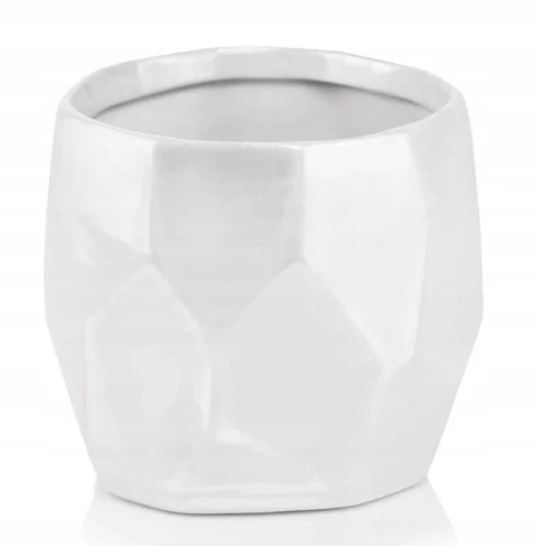 Doniczka ceramiczna osłonka okrągła geometryczna biała 12cm