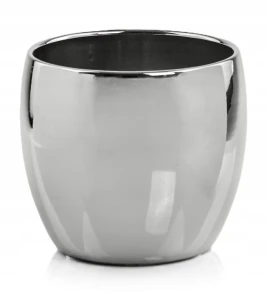 Doniczka ceramiczna osłonka okrągła gładka srebrna 11cm