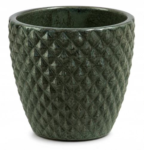 Doniczka ceramiczna osłonka okrągła tłoczenia ciemna zieleń 38cm