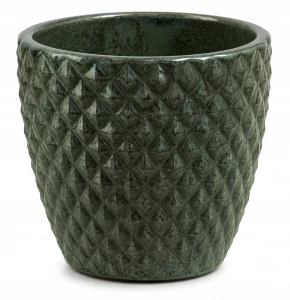 Doniczka ceramiczna osłonka okrągła tłoczenia ciemna zieleń 30cm