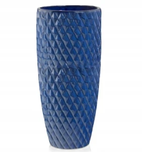 Doniczka ceramiczna osłonka wysoka tłoczenia kobaltowa 25x50cm