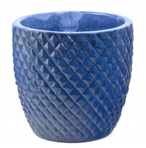 Doniczka ceramiczna osłonka okrągła tłoczenia kobaltowa 24cm