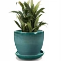 Doniczka ceramiczna z podstawką osłonka okrągła gładka turkusowa 23cm