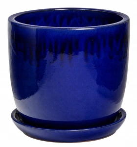 Doniczka ceramiczna z podstawką osłonka okrągła kobaltowa 32cm